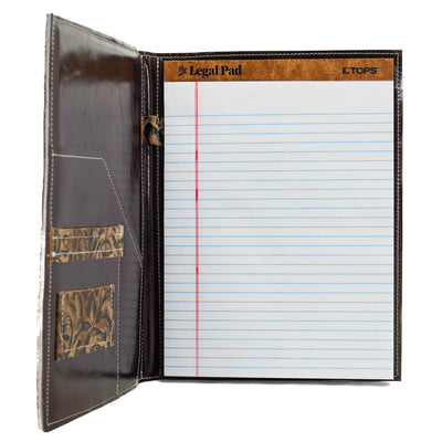 Large Notepad Cover - Tricolor w/ Deadwood Roses-Large Notepad Cover-Western-Cowhide-Bags-Handmade-Products-Gifts-Dancing Cactus Designs