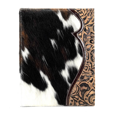 Large Notepad Cover - Tricolor w/ Deadwood Roses-Large Notepad Cover-Western-Cowhide-Bags-Handmade-Products-Gifts-Dancing Cactus Designs