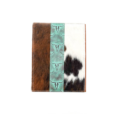Large Notepad Cover - Tricolor w/ Royston Skulls-Large Notepad Cover-Western-Cowhide-Bags-Handmade-Products-Gifts-Dancing Cactus Designs