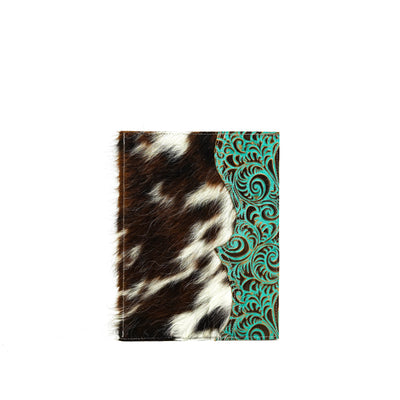 Large Notepad Cover - Tricolor w/ Turquoise Caracole-Large Notepad Cover-Western-Cowhide-Bags-Handmade-Products-Gifts-Dancing Cactus Designs