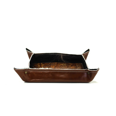 Large Tray - Glossed Chocolate Leather w/ Brandy Tool-Large Tray-Western-Cowhide-Bags-Handmade-Products-Gifts-Dancing Cactus Designs