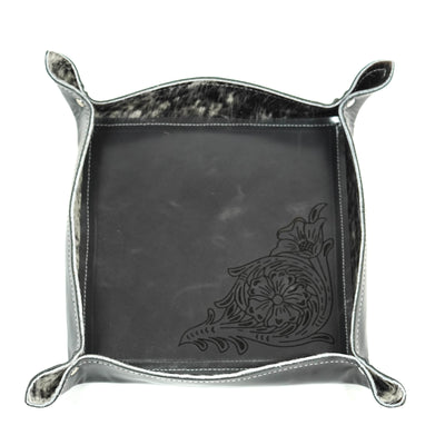 Large Tray - Glossed Lead Leather w/ Lasered Decal-Large Tray-Western-Cowhide-Bags-Handmade-Products-Gifts-Dancing Cactus Designs