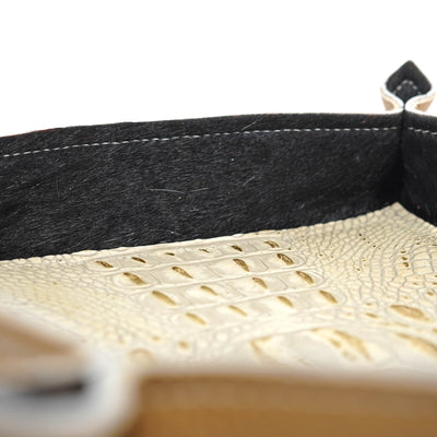 Large Tray - Pebbled Dulce de Leche Leather w/ Ivory Croc-Large Tray-Western-Cowhide-Bags-Handmade-Products-Gifts-Dancing Cactus Designs