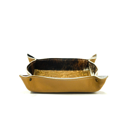 Large Tray - Pebbled Dulce de Leche Leather w/ Toasted Sesame Tool-Large Tray-Western-Cowhide-Bags-Handmade-Products-Gifts-Dancing Cactus Designs