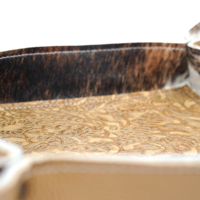 Large Tray - Pebbled Dulce de Leche Leather w/ Toasted Sesame Tool-Large Tray-Western-Cowhide-Bags-Handmade-Products-Gifts-Dancing Cactus Designs