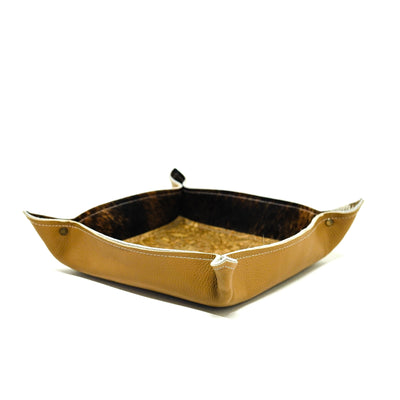 Large Tray - Pebbled Dulce de Leche Leather w/ Toasted Sesame Tool-Large Tray-Western-Cowhide-Bags-Handmade-Products-Gifts-Dancing Cactus Designs