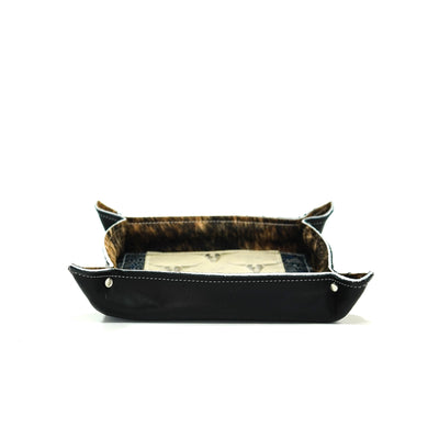 Large Tray - Smooth Black Leather w/ Ghost Skulls-Large Tray-Western-Cowhide-Bags-Handmade-Products-Gifts-Dancing Cactus Designs