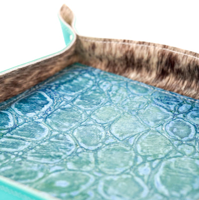 Large Tray - Smooth Turquoise Leather w/ Mermaid Tortoise-Large Tray-Western-Cowhide-Bags-Handmade-Products-Gifts-Dancing Cactus Designs