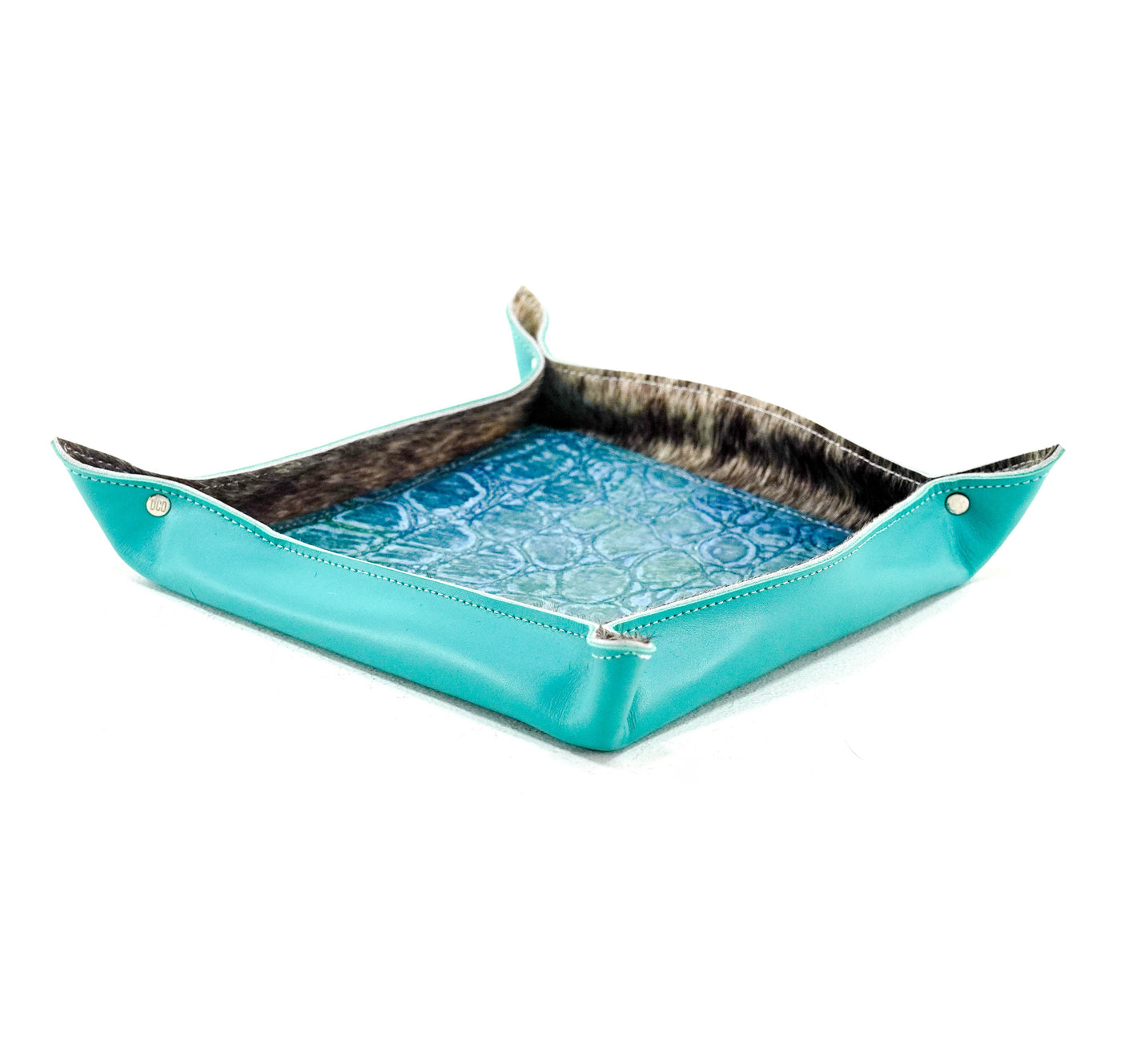 Large Tray - Smooth Turquoise Leather w/ Mermaid Tortoise-Large Tray-Western-Cowhide-Bags-Handmade-Products-Gifts-Dancing Cactus Designs