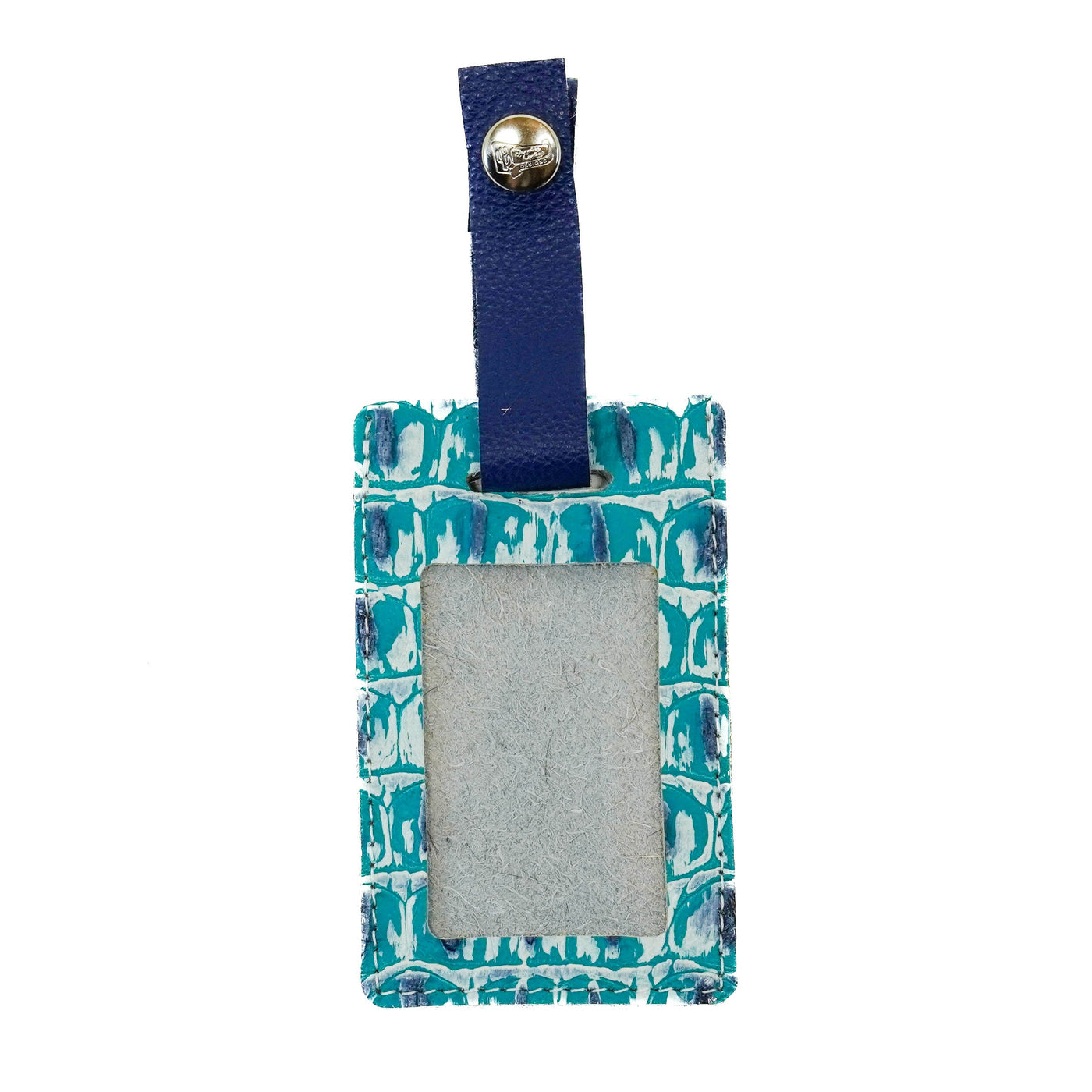 Luggage Tag - Black & White w/ Turquoise Sand Croc-Luggage Tag-Western-Cowhide-Bags-Handmade-Products-Gifts-Dancing Cactus Designs