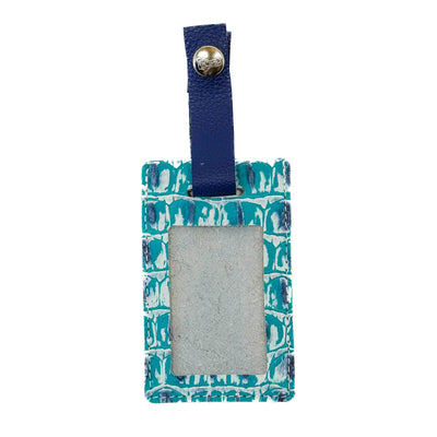 Luggage Tag - Black & White w/ Turquoise Sand Croc-Luggage Tag-Western-Cowhide-Bags-Handmade-Products-Gifts-Dancing Cactus Designs