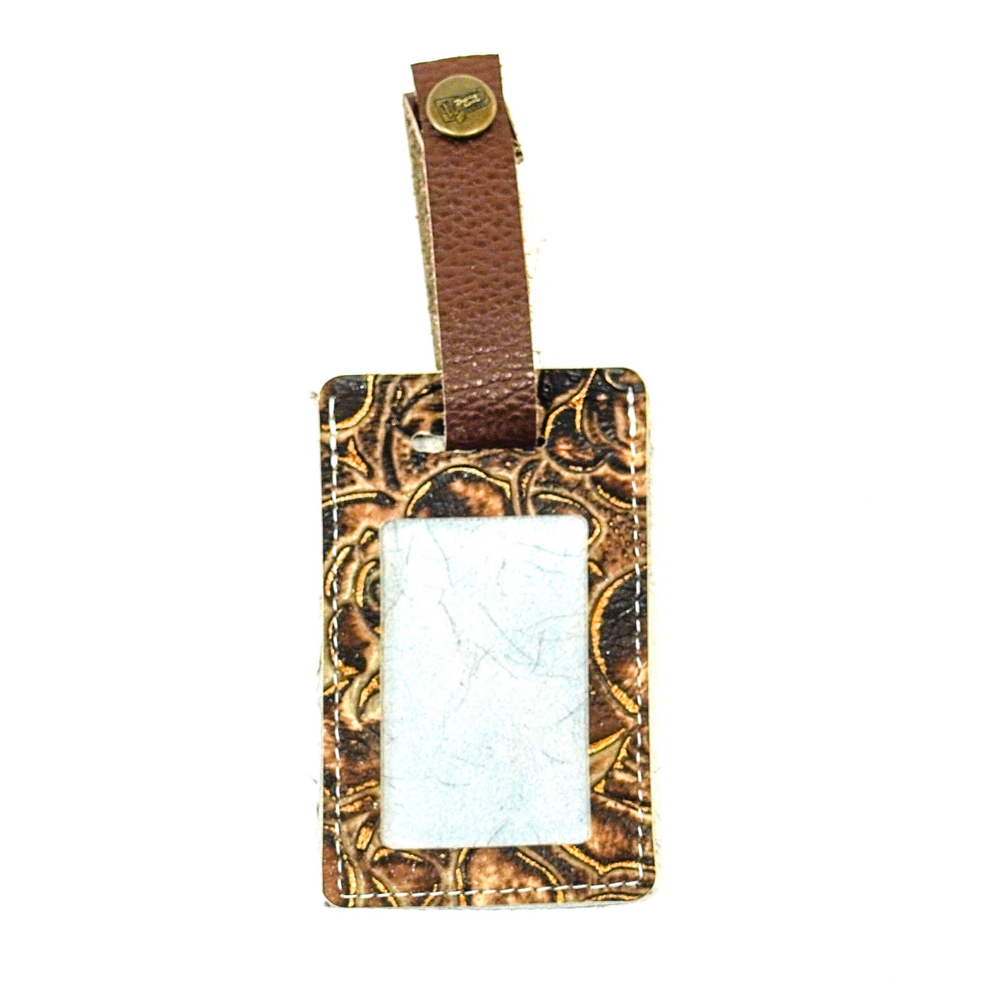 Luggage Tag - Brindle w/ Deadwood Roses-Luggage Tag-Western-Cowhide-Bags-Handmade-Products-Gifts-Dancing Cactus Designs