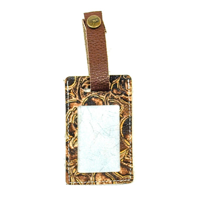 Luggage Tag - Brindle w/ Deadwood Roses-Luggage Tag-Western-Cowhide-Bags-Handmade-Products-Gifts-Dancing Cactus Designs