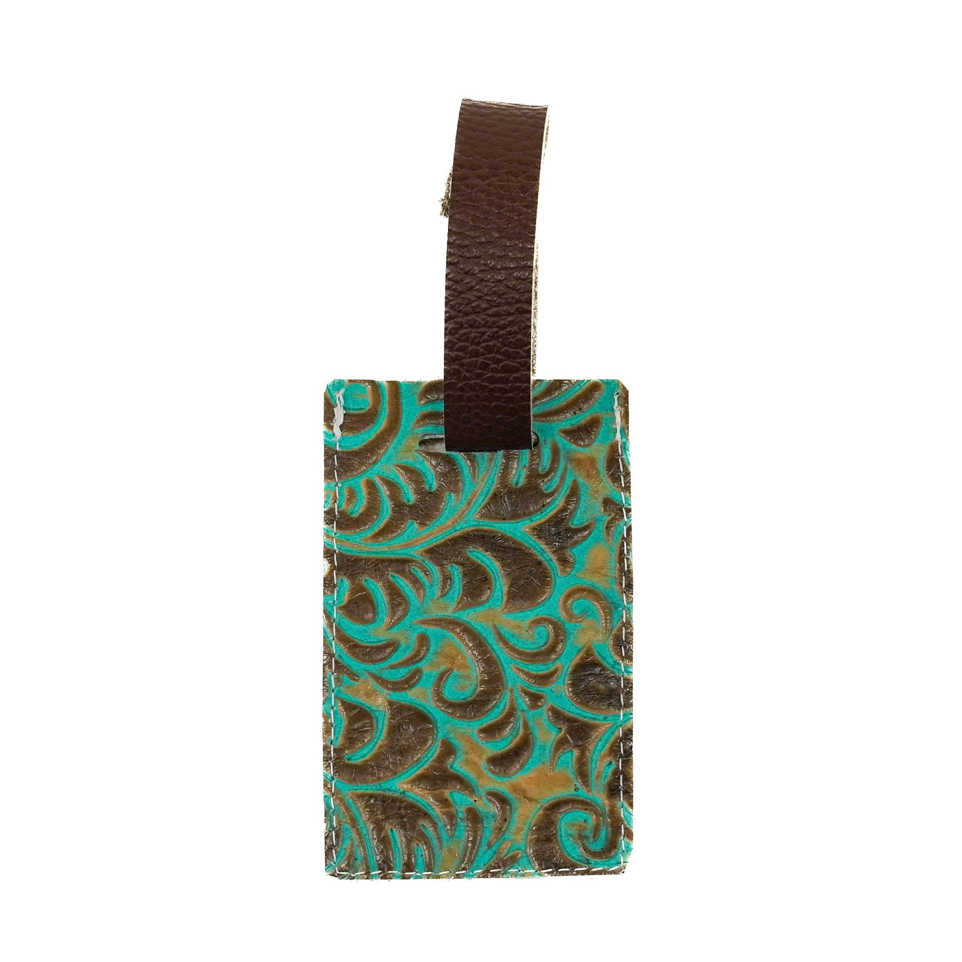 Luggage Tag - Brindle w/ Turquoise Caracole-Luggage Tag-Western-Cowhide-Bags-Handmade-Products-Gifts-Dancing Cactus Designs