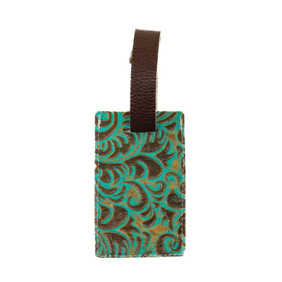 Luggage Tag - Brindle w/ Turquoise Caracole-Luggage Tag-Western-Cowhide-Bags-Handmade-Products-Gifts-Dancing Cactus Designs