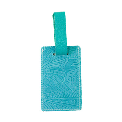Luggage Tag - Brindle w/ Turquoise Denver Tool-Luggage Tag-Western-Cowhide-Bags-Handmade-Products-Gifts-Dancing Cactus Designs
