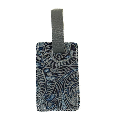 Luggage Tag - Chocolate & White w/ Sapphire Tool-Luggage Tag-Western-Cowhide-Bags-Handmade-Products-Gifts-Dancing Cactus Designs