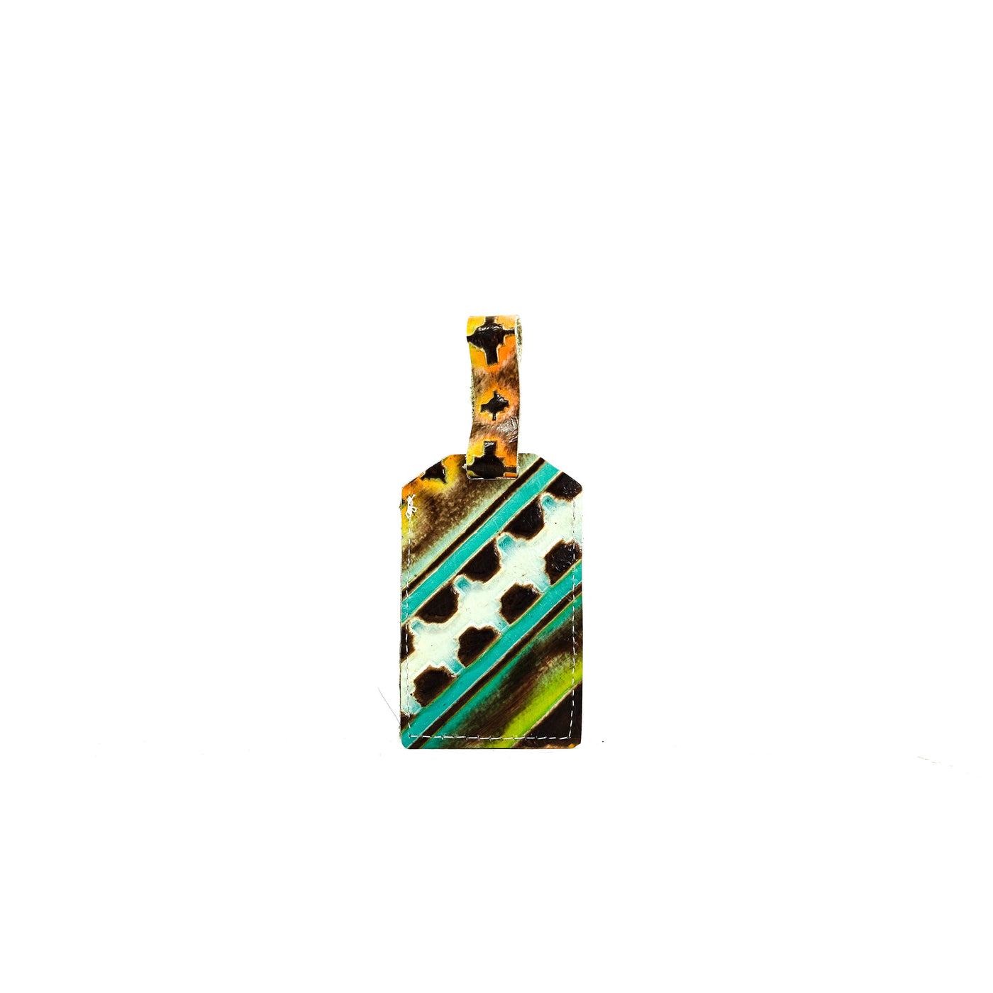 Luggage Tag - Exotic Brindle w/ Aurora Navajo-Luggage Tag-Western-Cowhide-Bags-Handmade-Products-Gifts-Dancing Cactus Designs