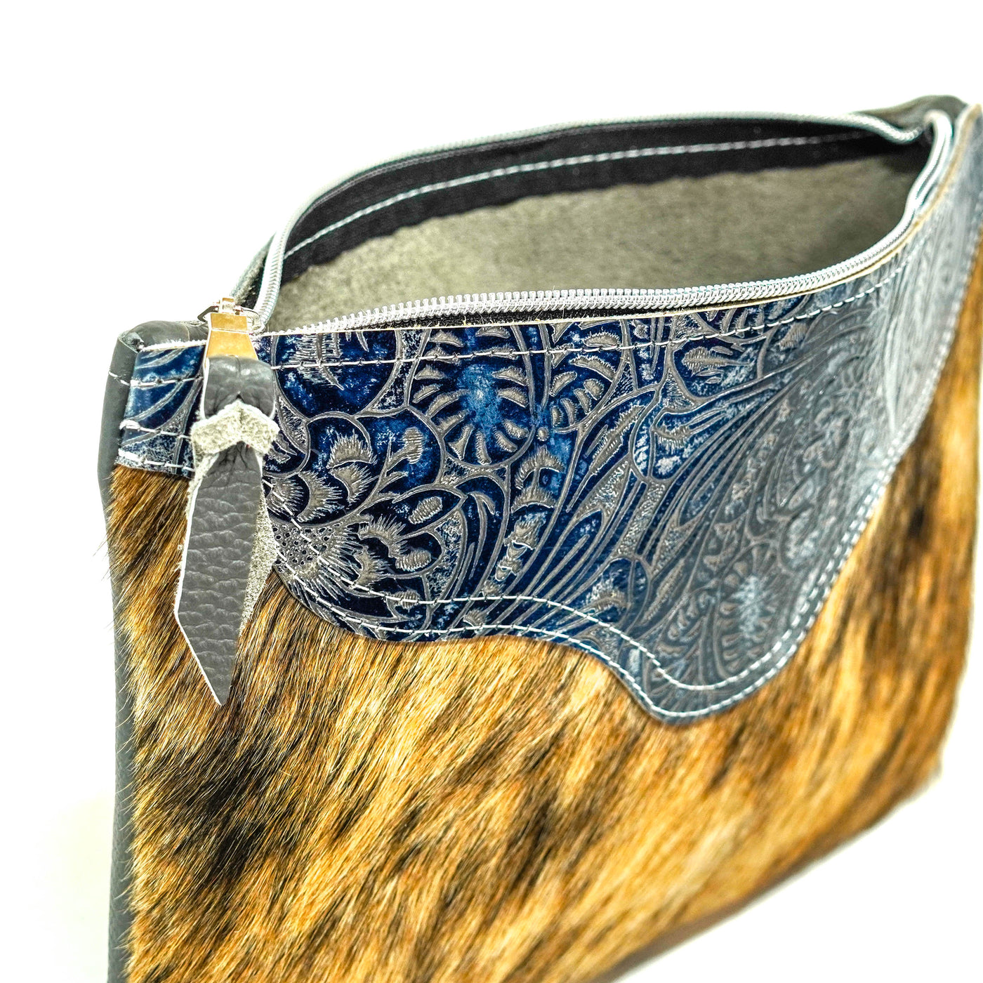 Mega Organizer - Brindle w/ Sapphire Tool-Mega Organizer-Western-Cowhide-Bags-Handmade-Products-Gifts-Dancing Cactus Designs