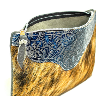 Mega Organizer - Brindle w/ Sapphire Tool-Mega Organizer-Western-Cowhide-Bags-Handmade-Products-Gifts-Dancing Cactus Designs