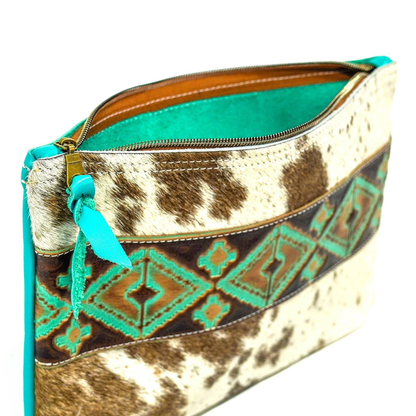 Mega Organizer - Oil Spot w/ Turquoise Navajo-Mega Organizer-Western-Cowhide-Bags-Handmade-Products-Gifts-Dancing Cactus Designs