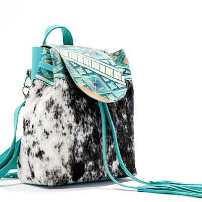 Mini Kelsea Backpack - B&W Speckle w/ Margaritaville Navajo-Mini Kelsea Backpack-Western-Cowhide-Bags-Handmade-Products-Gifts-Dancing Cactus Designs