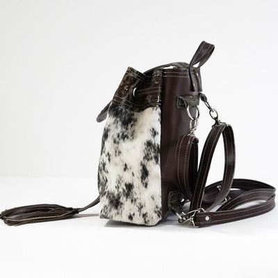 Mini Kelsea Backpack - Black & White w/ Bronzed Caracole-Mini Kelsea Backpack-Western-Cowhide-Bags-Handmade-Products-Gifts-Dancing Cactus Designs