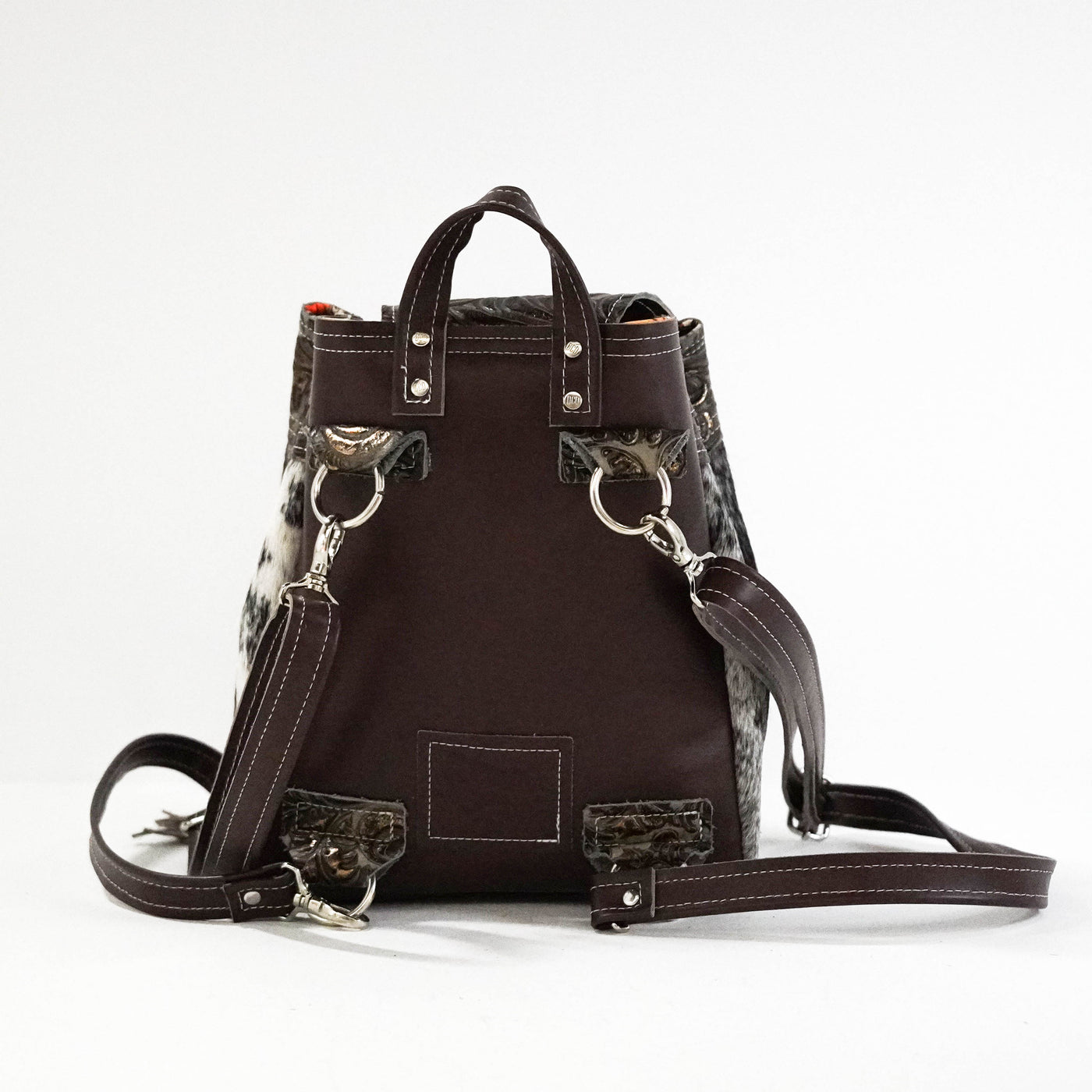Mini Kelsea Backpack - Black & White w/ Bronzed Caracole-Mini Kelsea Backpack-Western-Cowhide-Bags-Handmade-Products-Gifts-Dancing Cactus Designs