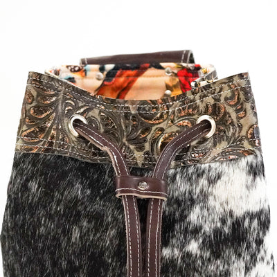 Mini Kelsea Backpack - Black & White w/ Bronzed Caracole-Mini Kelsea Backpack-Western-Cowhide-Bags-Handmade-Products-Gifts-Dancing Cactus Designs