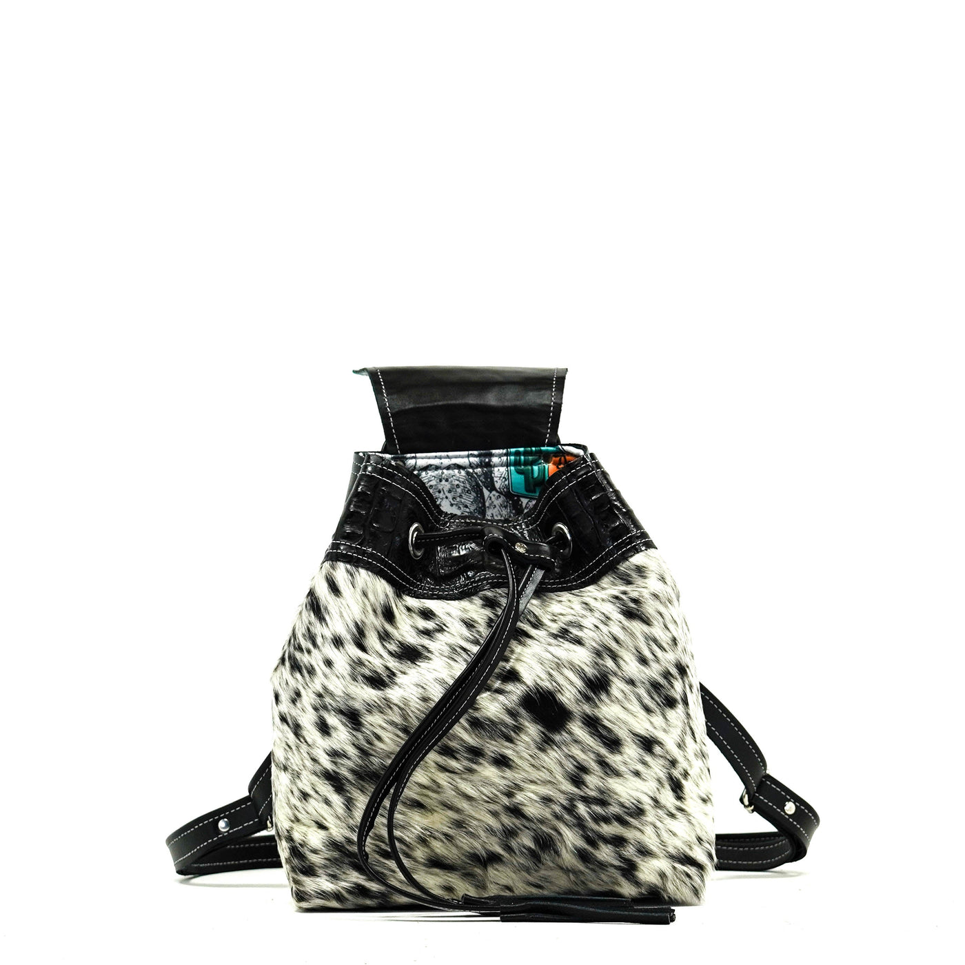 Mini Kelsea Backpack - Black & White w/ Onyx Croc-Mini Kelsea Backpack-Western-Cowhide-Bags-Handmade-Products-Gifts-Dancing Cactus Designs