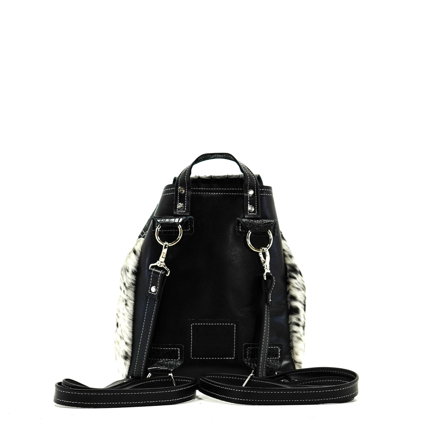 Mini Kelsea Backpack - Black & White w/ Onyx Croc-Mini Kelsea Backpack-Western-Cowhide-Bags-Handmade-Products-Gifts-Dancing Cactus Designs