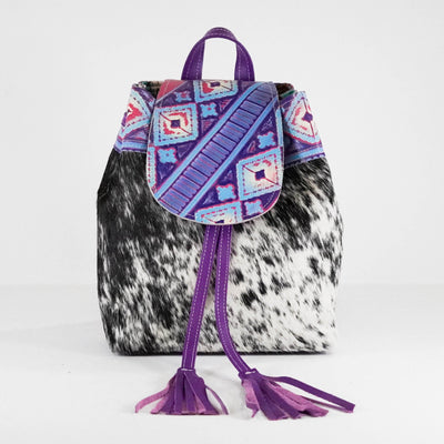 Mini Kelsea Backpack - Black & White w/ Unicorn Navajo-Mini Kelsea Backpack-Western-Cowhide-Bags-Handmade-Products-Gifts-Dancing Cactus Designs