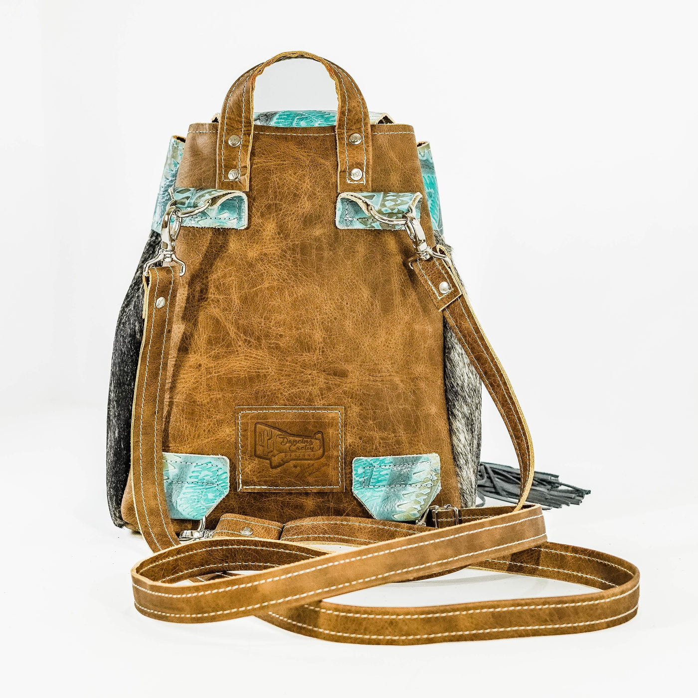 Mini Kelsea Backpack - Brindle w/ Canyon Aztec-Mini Kelsea Backpack-Western-Cowhide-Bags-Handmade-Products-Gifts-Dancing Cactus Designs