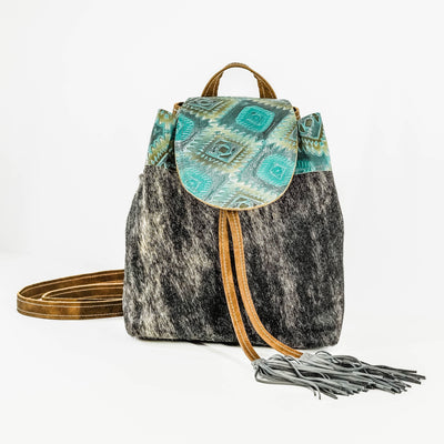 Mini Kelsea Backpack - Brindle w/ Canyon Aztec-Mini Kelsea Backpack-Western-Cowhide-Bags-Handmade-Products-Gifts-Dancing Cactus Designs