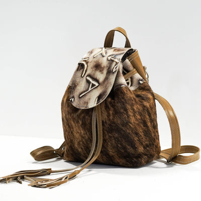 Mini Kelsea Backpack - Brindle w/ Ivory Brands-Mini Kelsea Backpack-Western-Cowhide-Bags-Handmade-Products-Gifts-Dancing Cactus Designs
