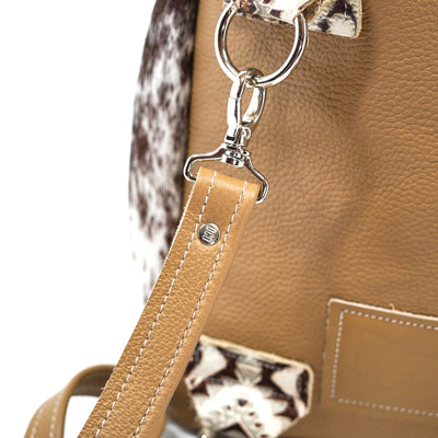 Mini Kelsea Backpack - Chocolate-Spotted Brindle w/ Ivory & Bronze Aztec-Mini Kelsea Backpack-Western-Cowhide-Bags-Handmade-Products-Gifts-Dancing Cactus Designs