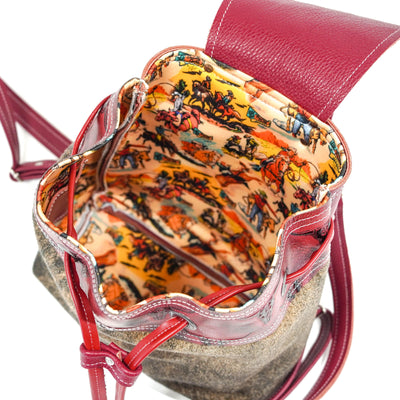 Mini Kelsea Backpack - Dusty Brindle w/ Burgundy Skulls-Mini Kelsea Backpack-Western-Cowhide-Bags-Handmade-Products-Gifts-Dancing Cactus Designs