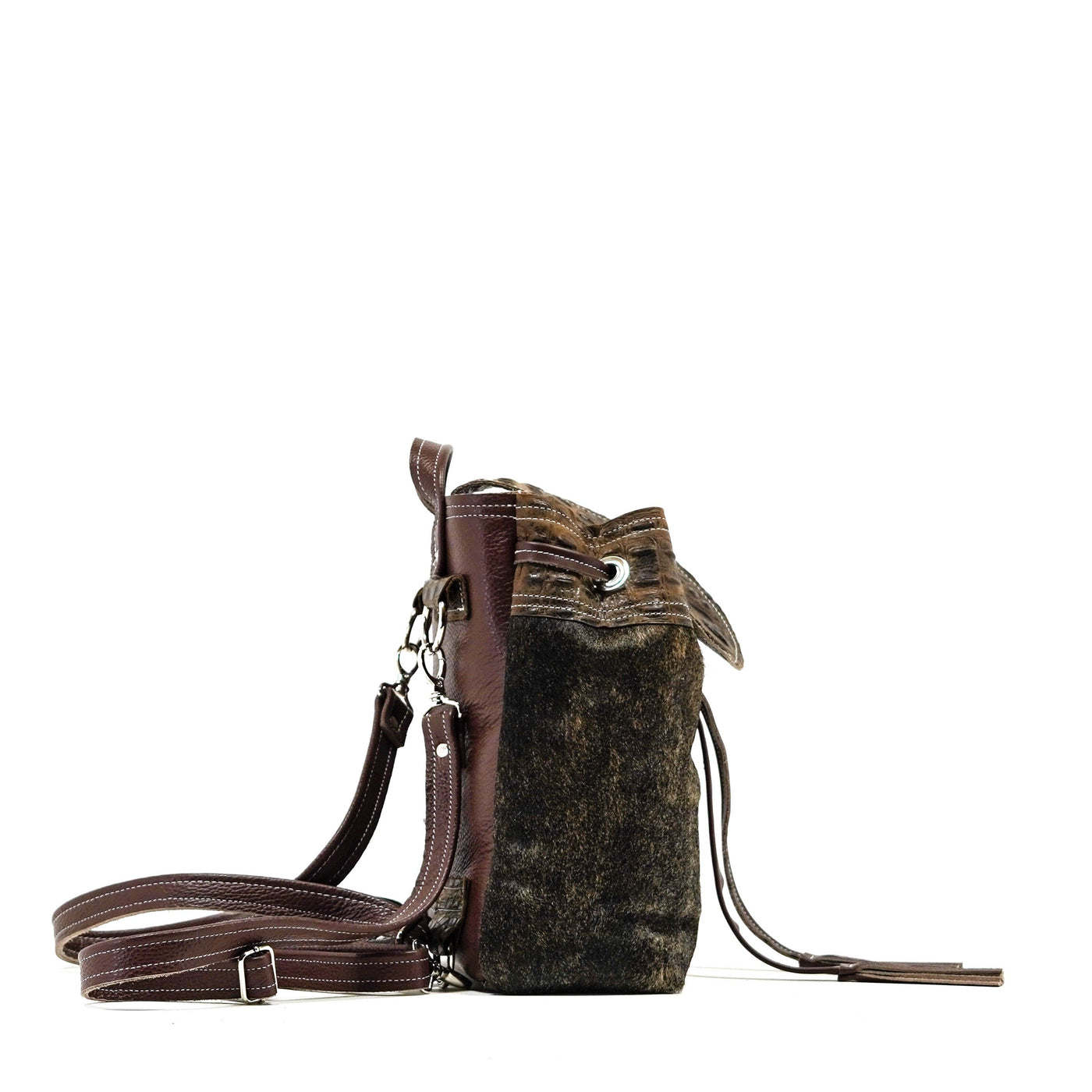 Mini Kelsea Backpack - Exotic Brindle w/ Saddle Croc-Mini Kelsea Backpack-Western-Cowhide-Bags-Handmade-Products-Gifts-Dancing Cactus Designs
