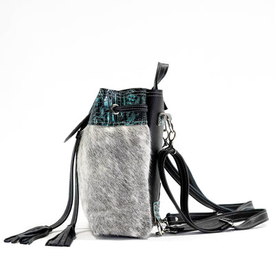 Mini Kelsea Backpack - Grey Brindle w/ Aqua Croc-Mini Kelsea Backpack-Western-Cowhide-Bags-Handmade-Products-Gifts-Dancing Cactus Designs