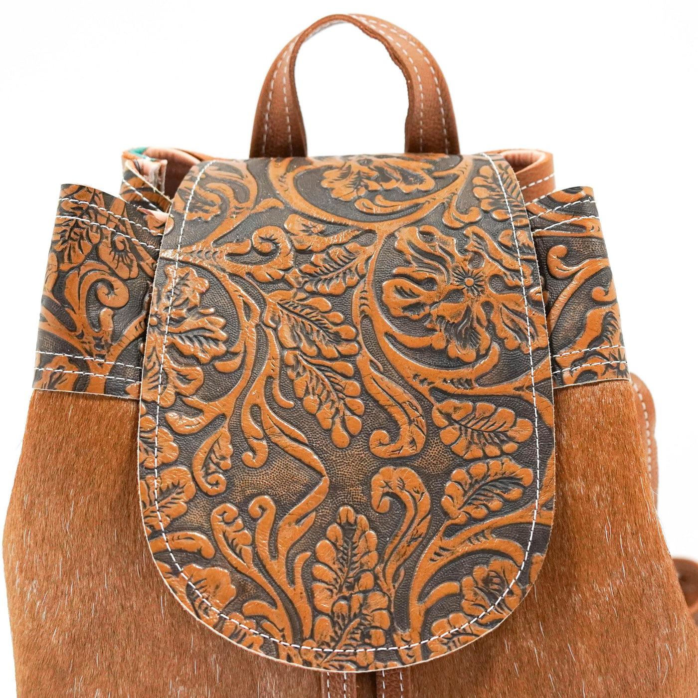 Mini Kelsea Backpack - Longhorn w/ Honey Tool-Mini Kelsea Backpack-Western-Cowhide-Bags-Handmade-Products-Gifts-Dancing Cactus Designs