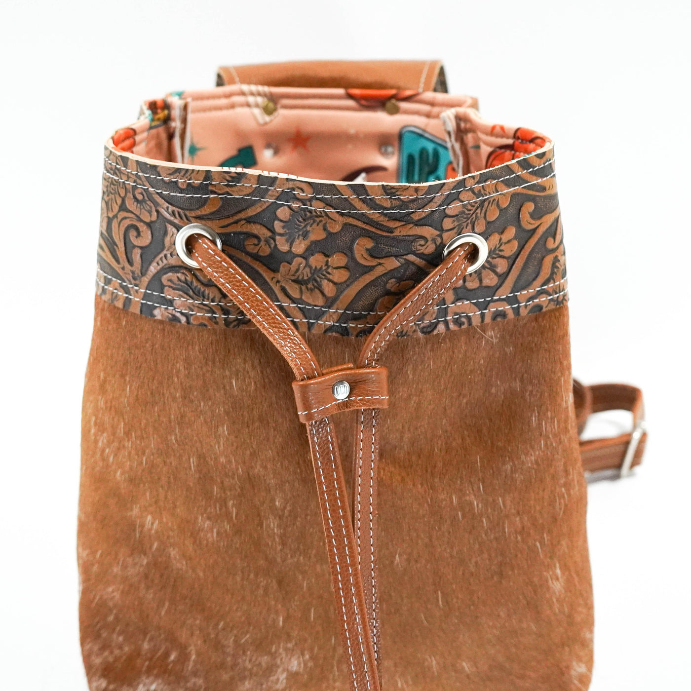 Mini Kelsea Backpack - Longhorn w/ Honey Tool-Mini Kelsea Backpack-Western-Cowhide-Bags-Handmade-Products-Gifts-Dancing Cactus Designs