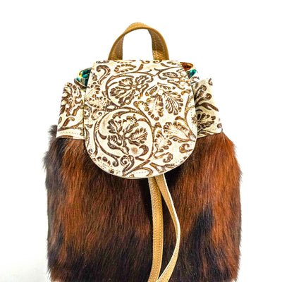 Mini Kelsea Backpack - Red Brindle w/ Ivory Tool-Mini Kelsea Backpack-Western-Cowhide-Bags-Handmade-Products-Gifts-Dancing Cactus Designs