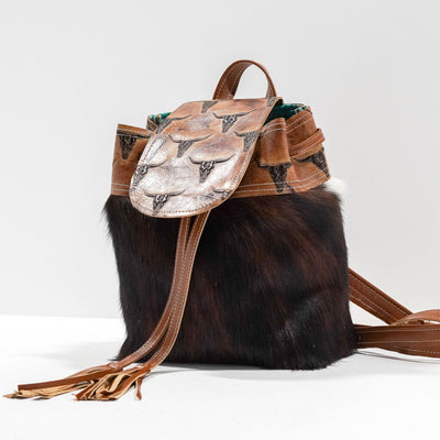 Mini Kelsea Backpack - Red Brindle w/ Sepia Skulls-Mini Kelsea Backpack-Western-Cowhide-Bags-Handmade-Products-Gifts-Dancing Cactus Designs