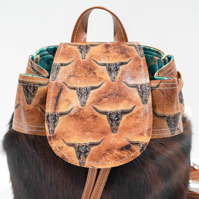 Mini Kelsea Backpack - Red Brindle w/ Sepia Skulls-Mini Kelsea Backpack-Western-Cowhide-Bags-Handmade-Products-Gifts-Dancing Cactus Designs