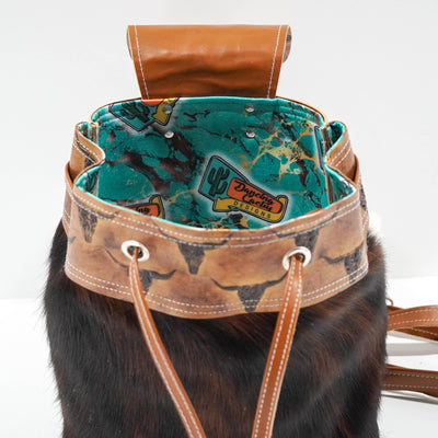 Mini Kelsea Backpack - Red Brindle w/ Sepia Skulls-Mini Kelsea Backpack-Western-Cowhide-Bags-Handmade-Products-Gifts-Dancing Cactus Designs