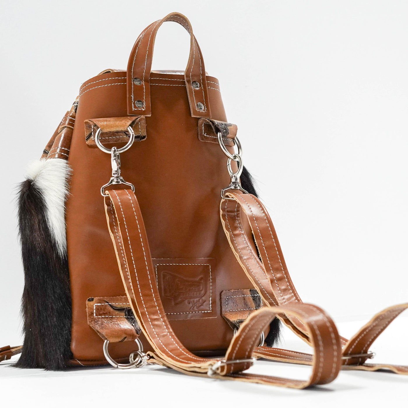 Mini Kelsea Backpack - Red Brindle w/ Sepia Skulls-Mini Kelsea Backpack-Western-Cowhide-Bags-Handmade-Products-Gifts-Dancing Cactus Designs
