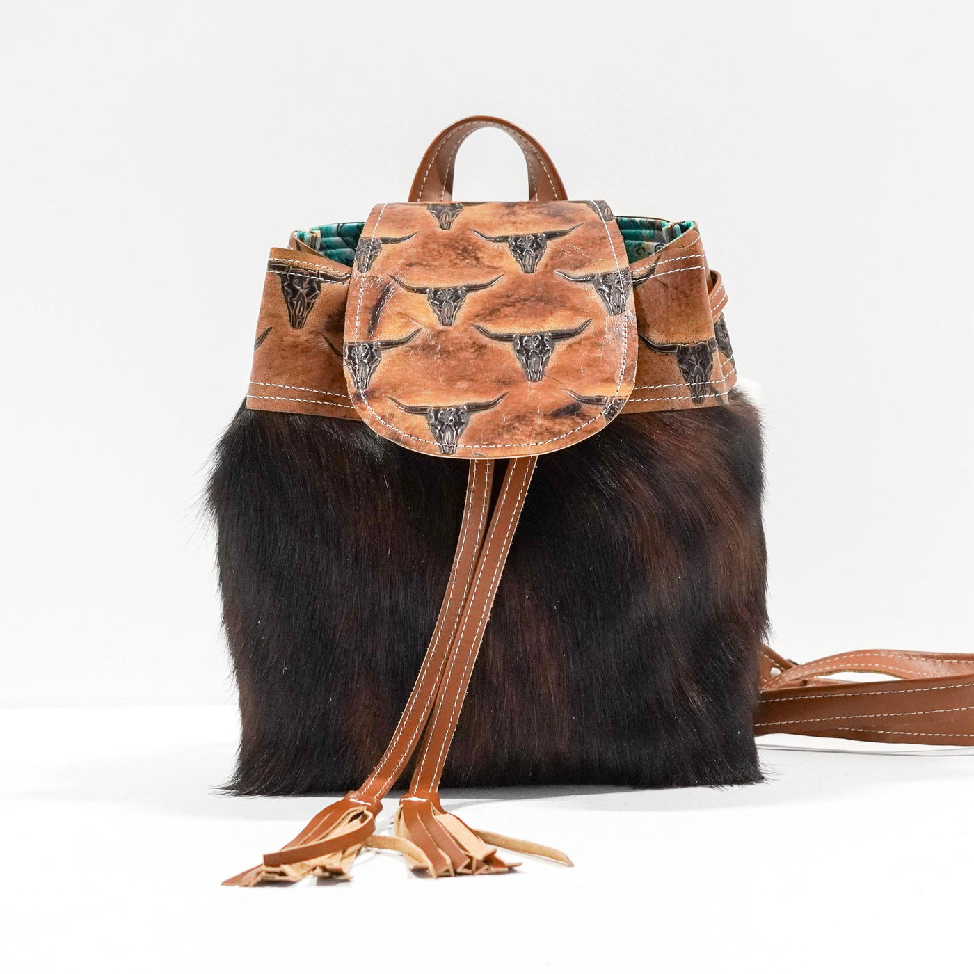 Mini Kelsea Backpack - Red Brindle w/ Sepia Skulls-Mini Kelsea Backpack-Western-Cowhide-Bags-Handmade-Products-Gifts-Dancing Cactus Designs