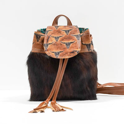 Mini Kelsea Backpack - Red Brindle w/ Sepia Skulls-Mini Kelsea Backpack-Western-Cowhide-Bags-Handmade-Products-Gifts-Dancing Cactus Designs