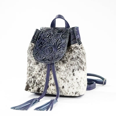 Mini Kelsea Backpack - Salt/Pepper w/ Midnight Caracole-Mini Kelsea Backpack-Western-Cowhide-Bags-Handmade-Products-Gifts-Dancing Cactus Designs