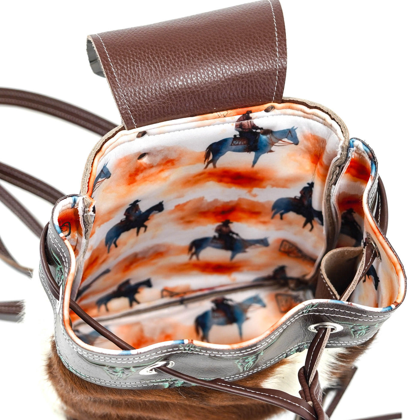 Mini Kelsea Backpack - Tricolor w/ Mint Chocolate Skulls-Mini Kelsea Backpack-Western-Cowhide-Bags-Handmade-Products-Gifts-Dancing Cactus Designs